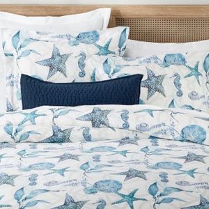 Pottery Barn Catalina Coastal Organic Cotton Duvet Cover King and 2 King Shams